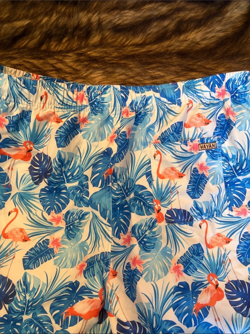Men's Tropical Flamingo Swim Trunks - Blue & Pink Size large